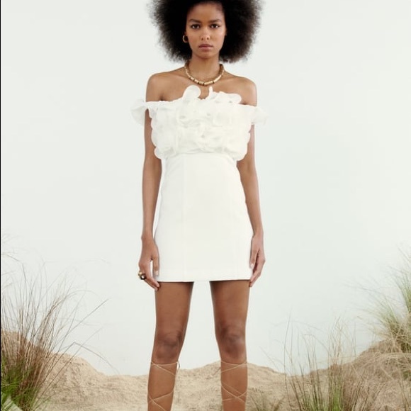 3d floral strapless mini white dress - Picture 1 of 4